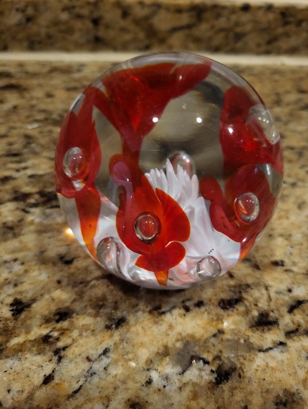 Joe St.Clair Red Trumpet Paperweight With Controlled Bubbles